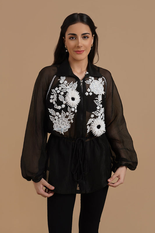 3D and Applique Embroidered Organza Shirt