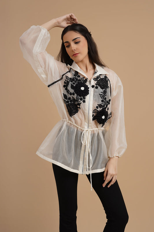 3D and Applique Embroidered Organza Shirt