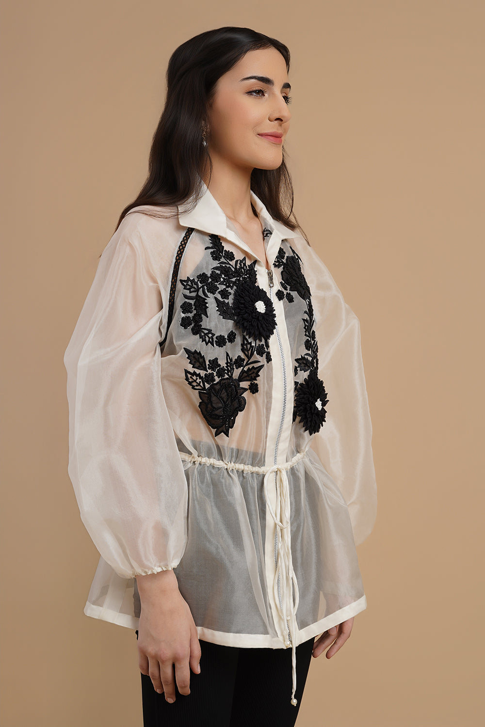 3D and Applique Embroidered Organza Shirt