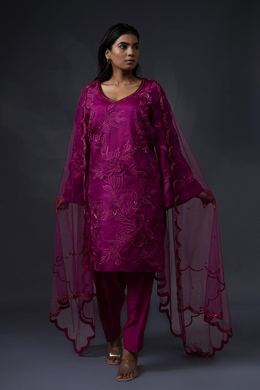 3D Embroidered kurta with Straight Salwar and Duppatta