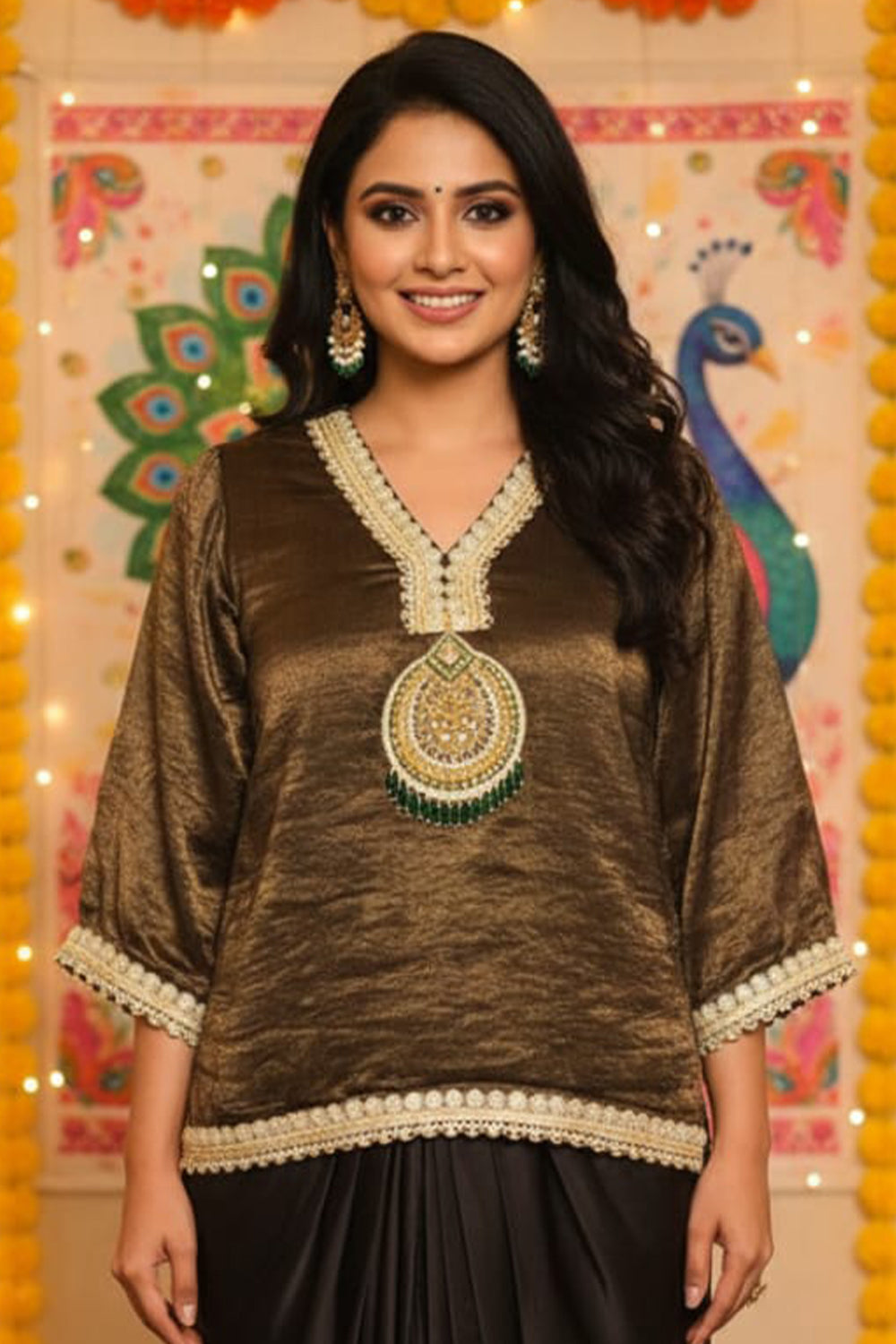 Drape Dhoti Skirt With Embroidered Short Kurta