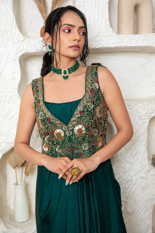 Drape Gown With Embroidered Jacket