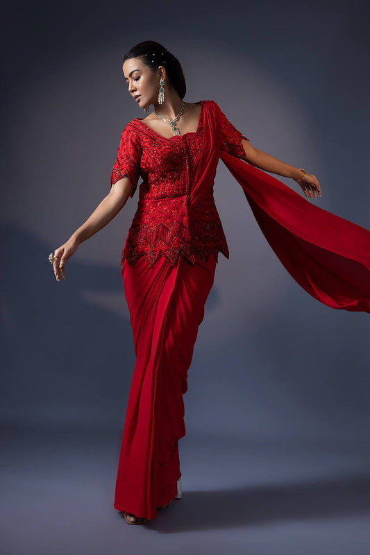 Drape Saree With Embroidered Jacket