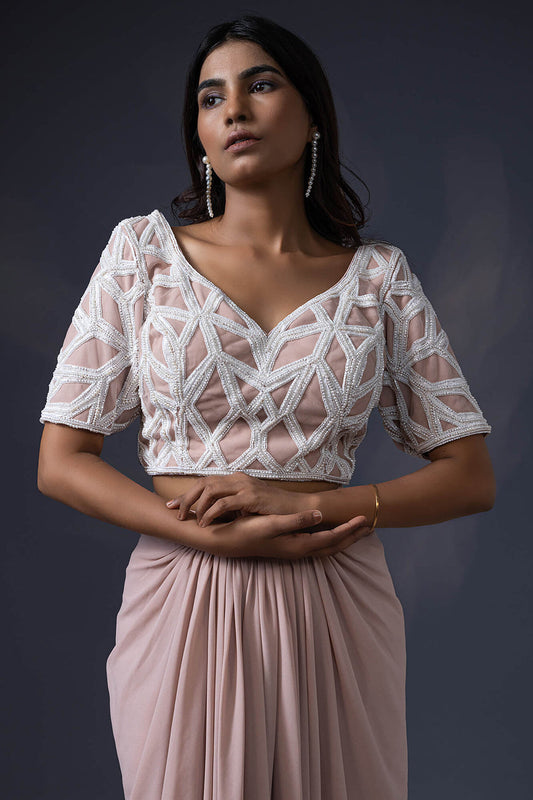 Drape Skirt With Embroidered Blouse And Duppatta