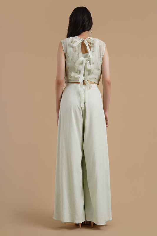 Embroidered Crop Top With Pleated Pants