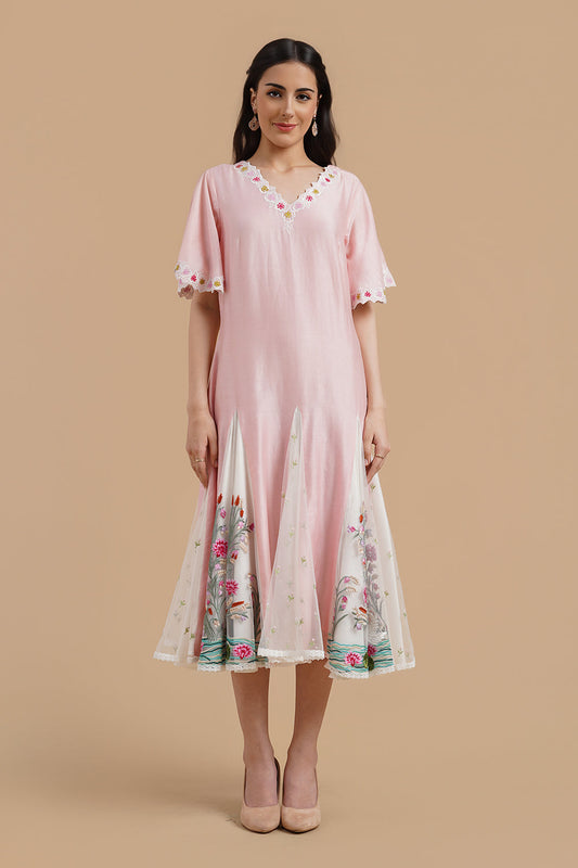 Flared Dress With Embroidery On Panels