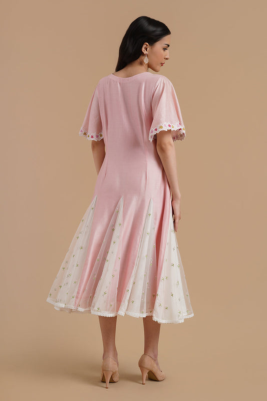 Flared Dress With Embroidery On Panels