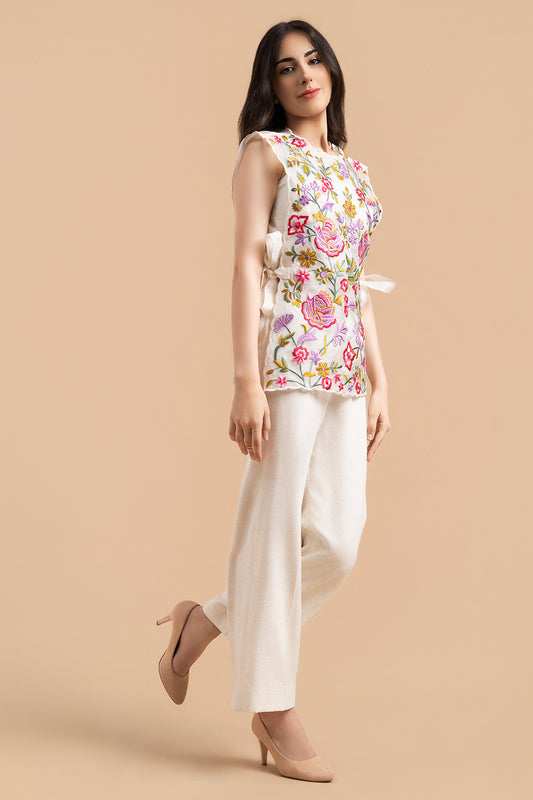 Multi Colour Thread Embroidered Gilet Co-Ord Set