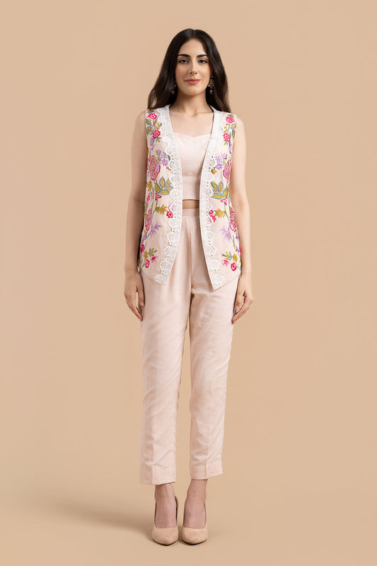 Multi Coloured Embroiderd Jacket With Pants and Bustier
