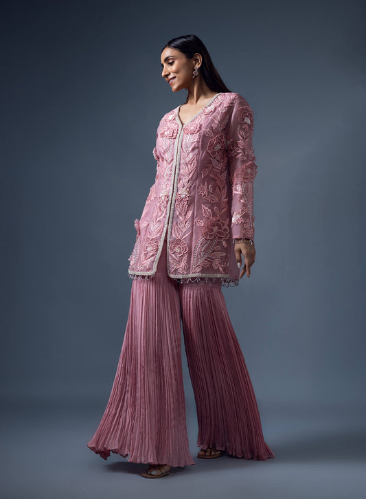 3D Embroidered Jacket With Rouched Garara Pants