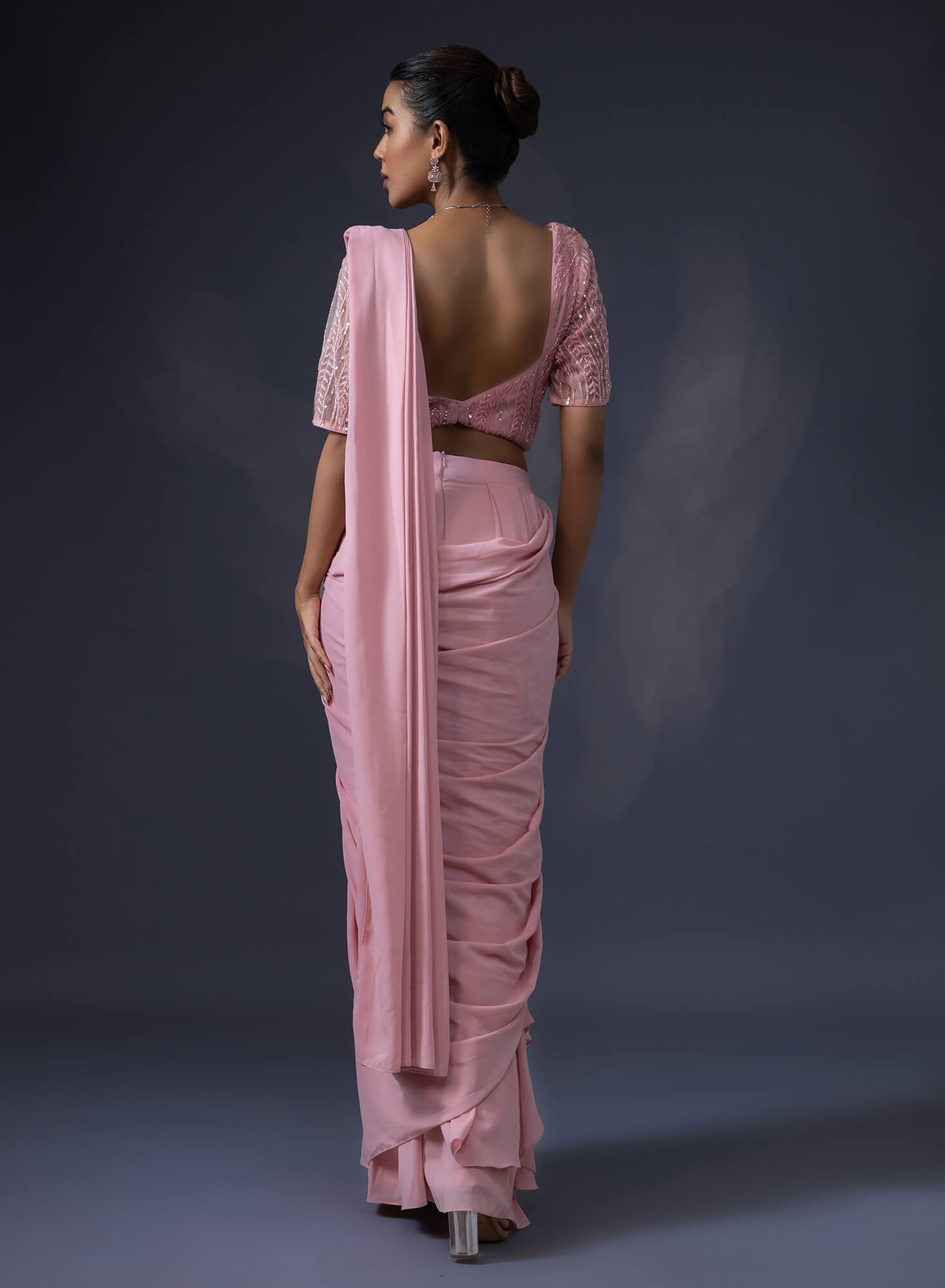 Pre Draped Saree with Embroidered Blouse