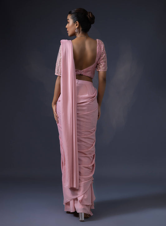 Pre Draped Saree with Embroidered Blouse