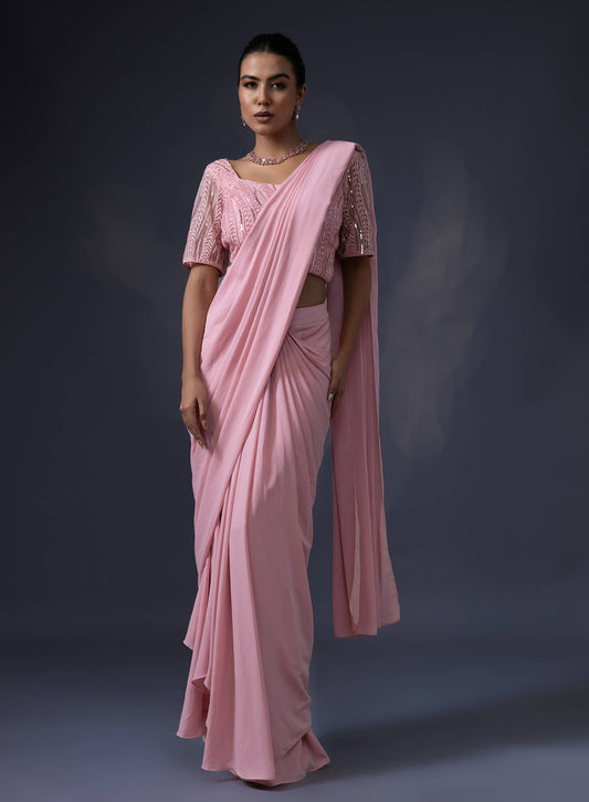 Pre Draped Saree with Embroidered Blouse