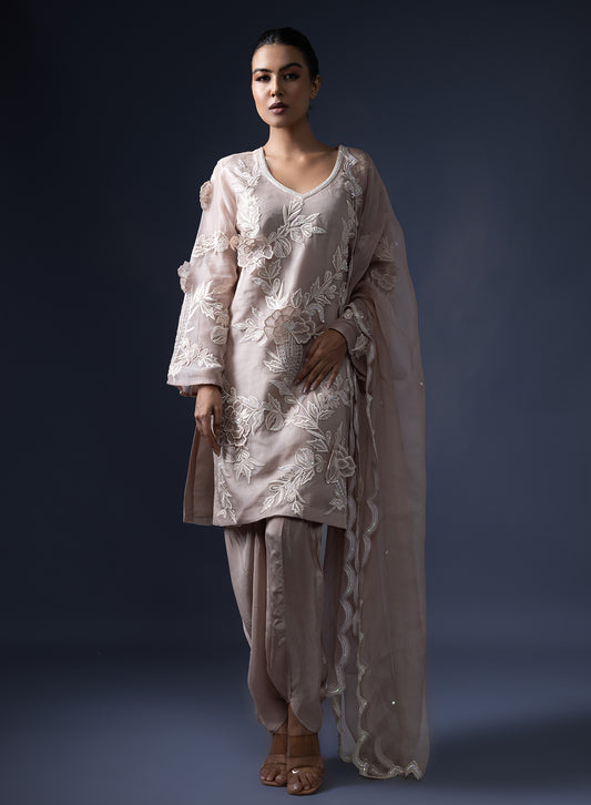 3D Embroidered Kurta With Straight Salwar And Dupatta