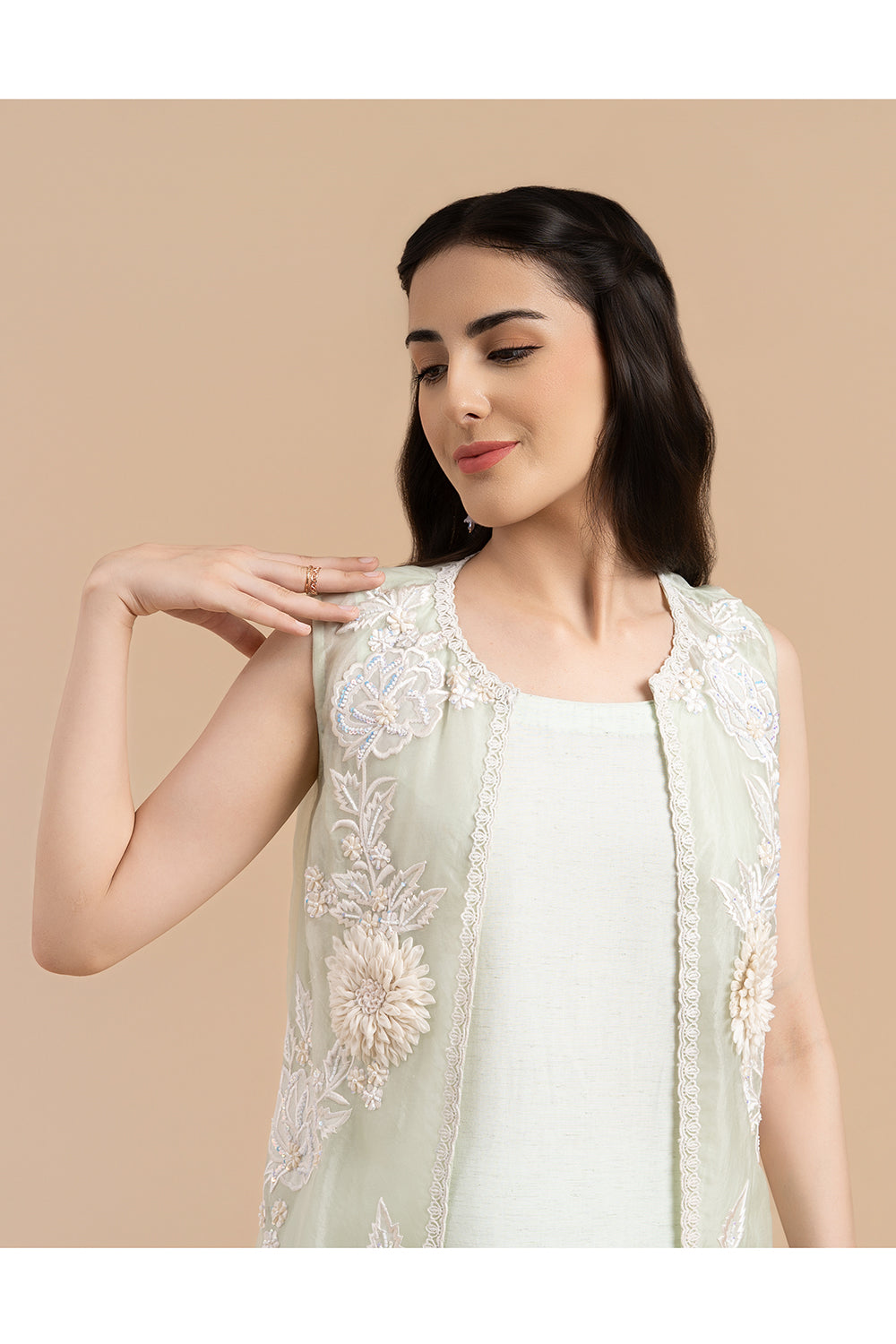 3D and Applique Embroidered Jacket Paired With Pants
