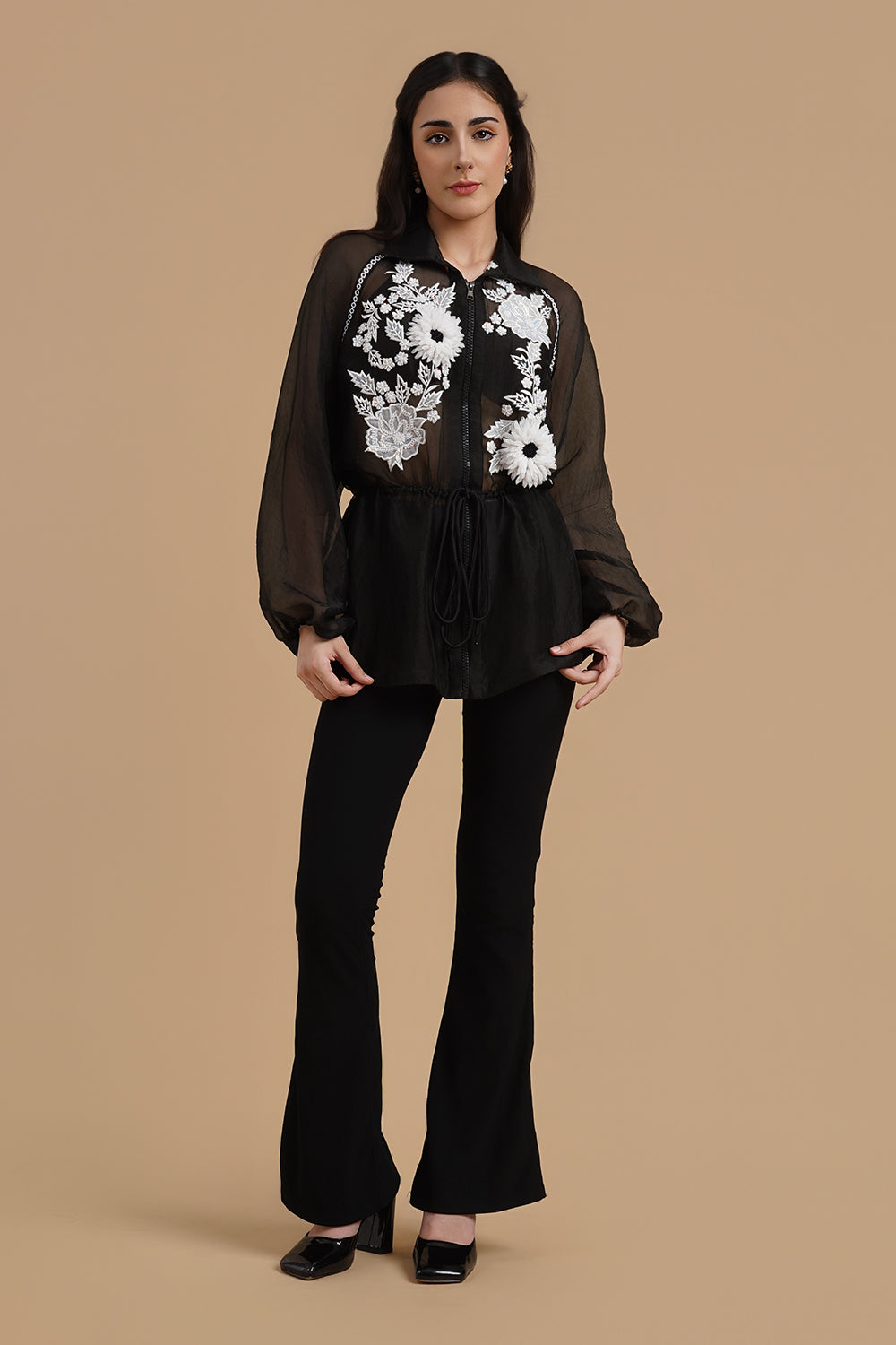 3D and Applique Embroidered Organza Shirt