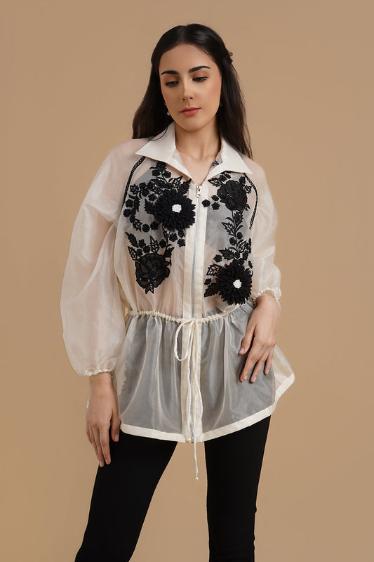 3D and Applique Embroidered Organza Shirt