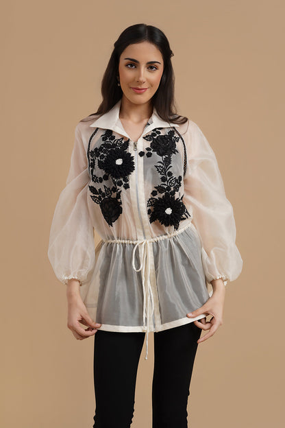 3D and Applique Embroidered Organza Shirt
