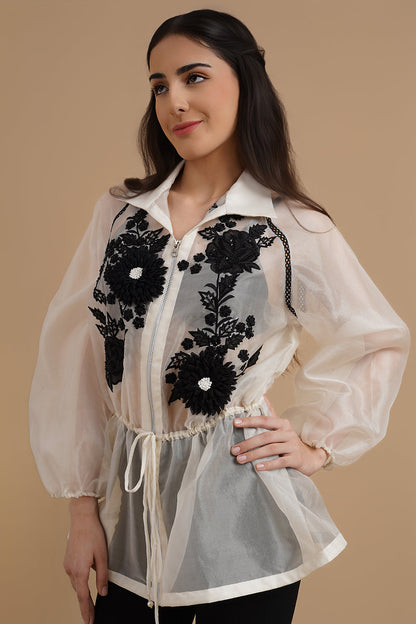 3D and Applique Embroidered Organza Shirt