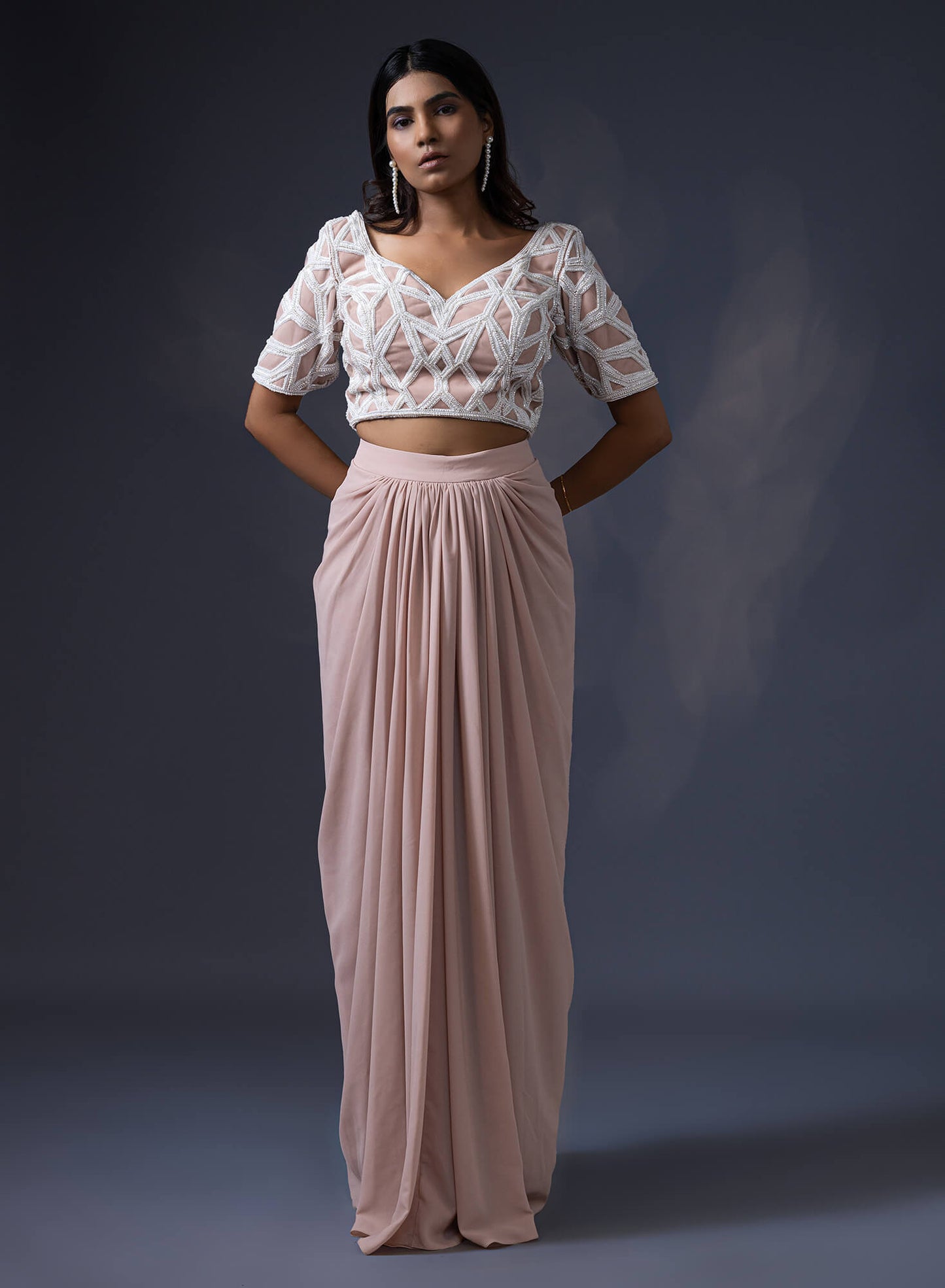 Drape Skirt With Embroidered Blouse And Duppatta