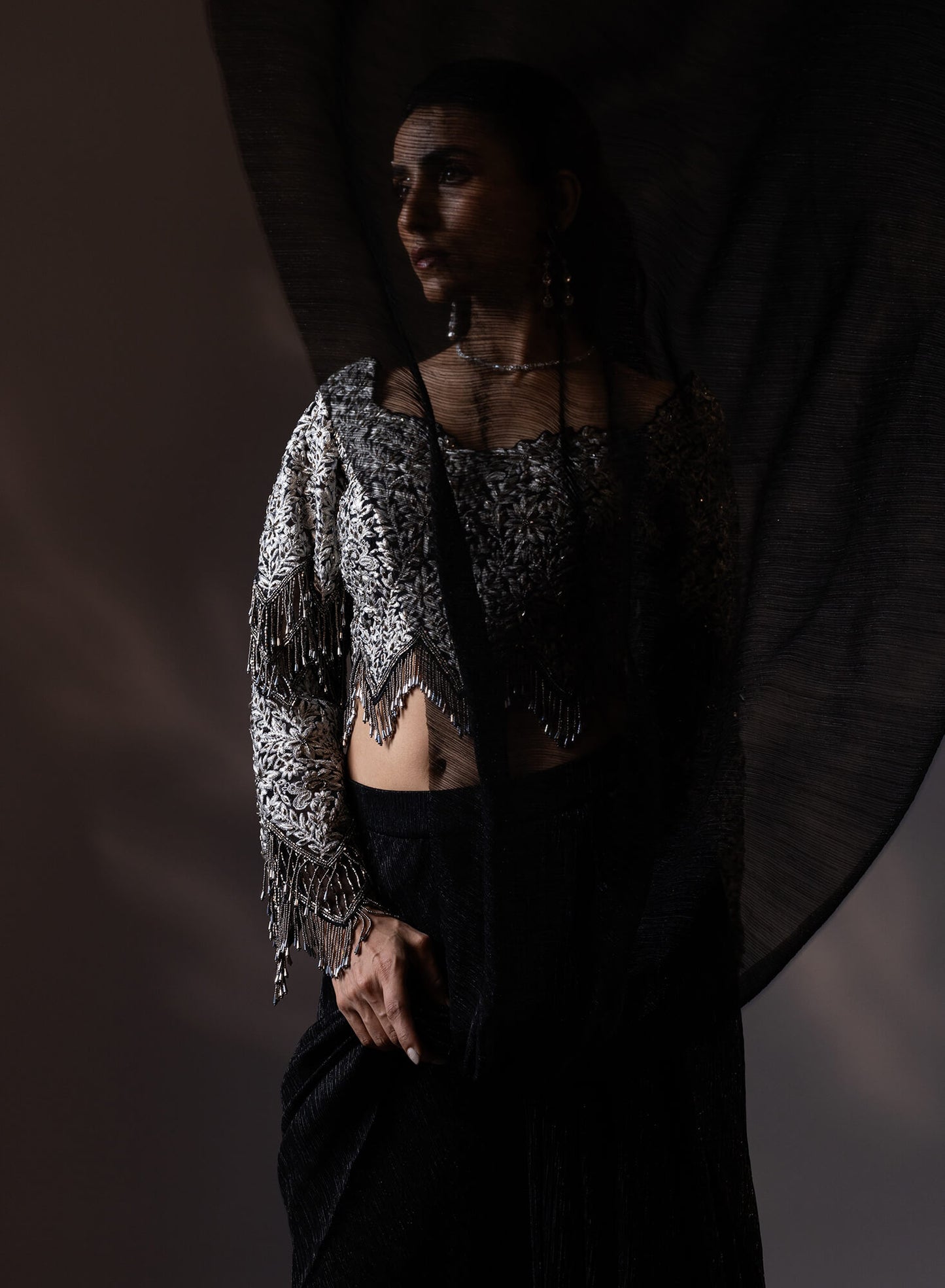 Embroidered Blouse With Draped Saree