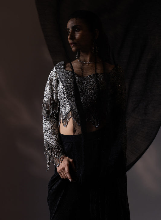 Embroidered Blouse With Draped Saree