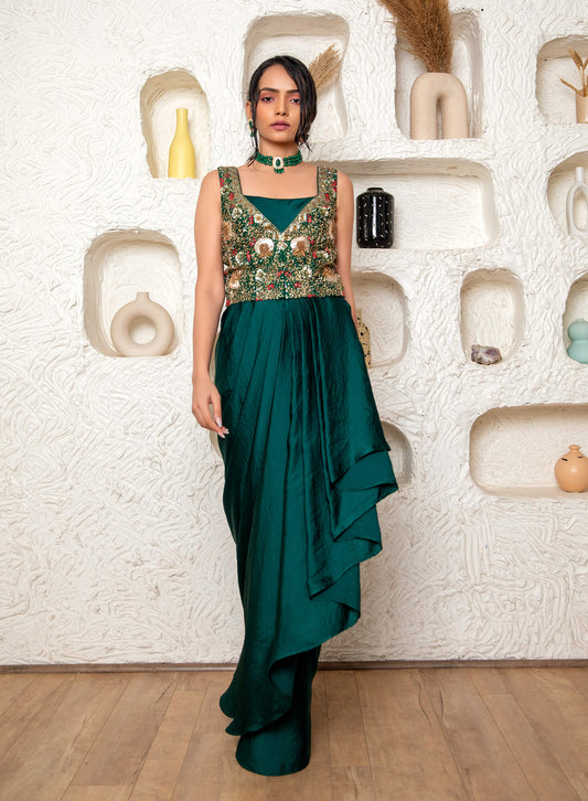 Drape Gown With Embroidered Jacket