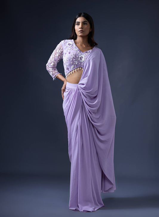 Pre Drape Saree and Embroidered Blouse