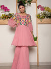 Rouched Garara Pants with Rouched Flare Top and Net Dupatta