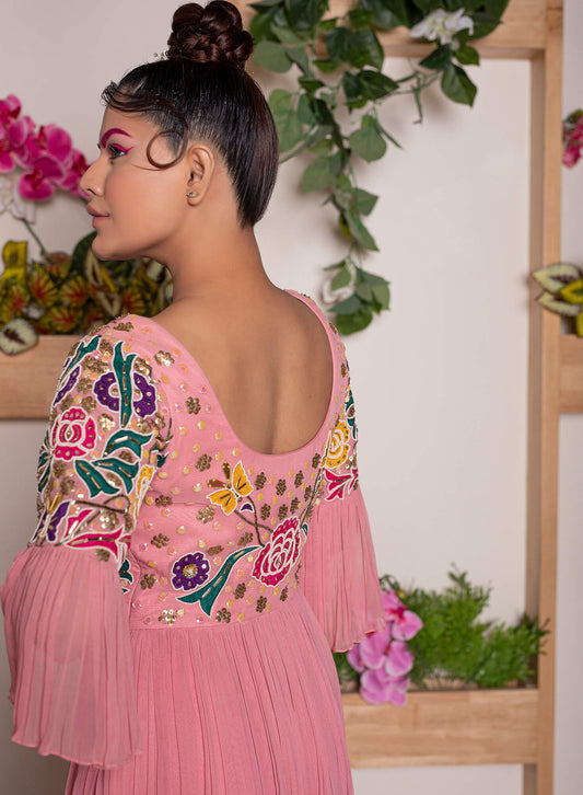 Rouched Garara Pants with Rouched Flare Top and Net Dupatta