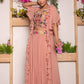 Rouched Skirt with Embroidered Belt and Blouse Paired with Ruffled Cape