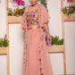 Rouched Skirt with Embroidered Belt and Blouse Paired with Ruffled Cape