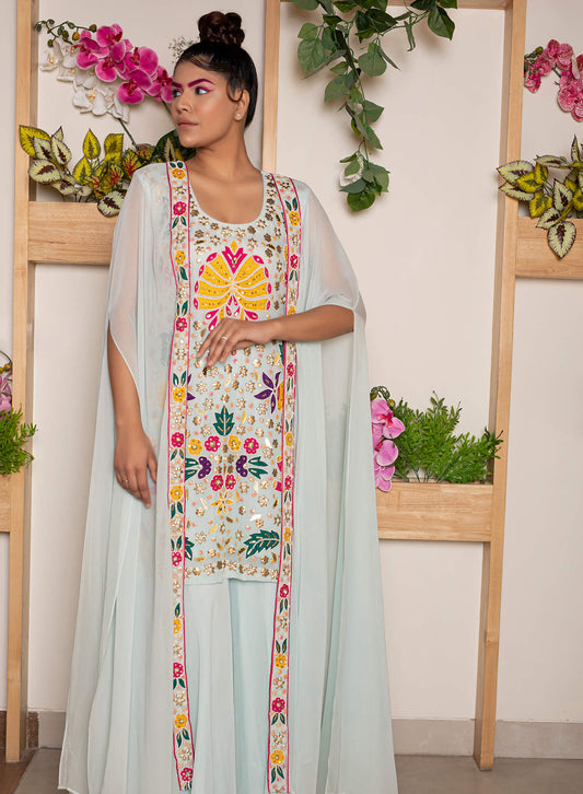 Sharara With Embroidered Skirt And Cape