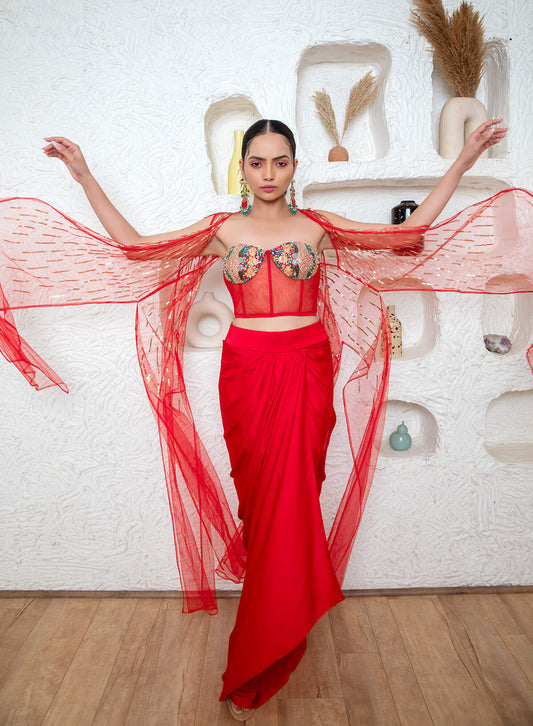 Drape Skirt With Corset And Cape