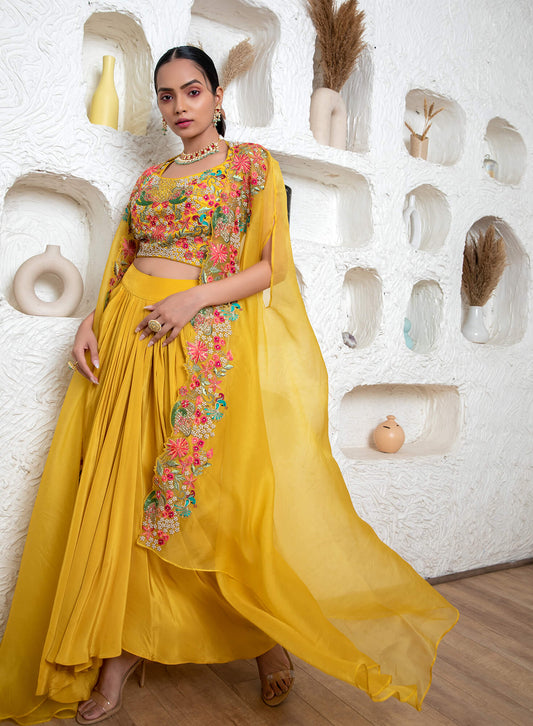 Drape Skirt With Blouse And Cape