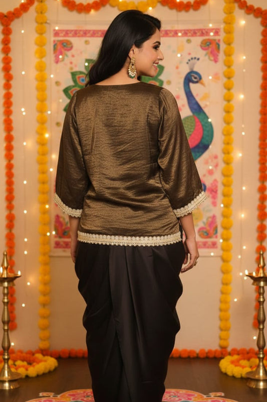 Drape Dhoti Skirt With Embroidered Short Kurta