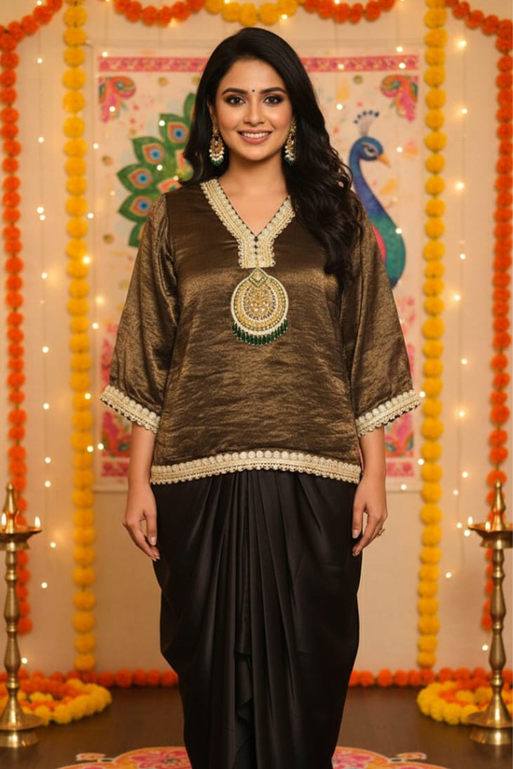 Drape Dhoti Skirt With Embroidered Short Kurta
