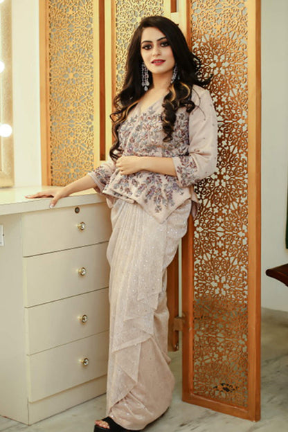 Drape Skirt With Embroidered Peplum Top