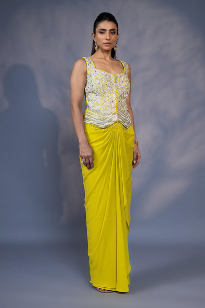 Embroidered Jacket With Draped Skirt