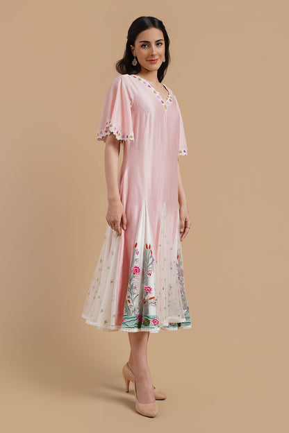 Flared Dress With Embroidery On Panels