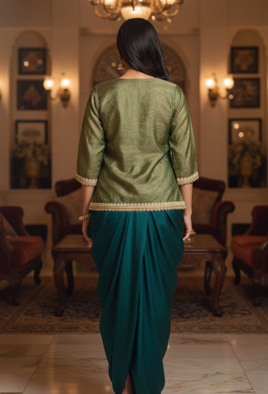 Drape Dhoti Skirt With Embroidered Short Kurta