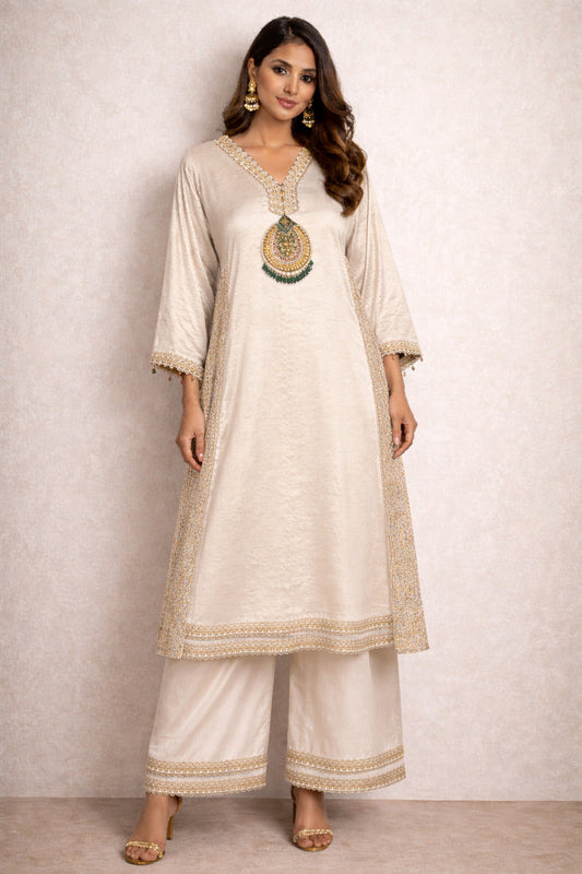 Embroidered Pheran Kurta With Pants