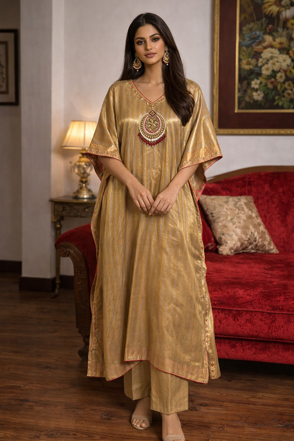 Jhumka Embroidered Kaftaan With Pants