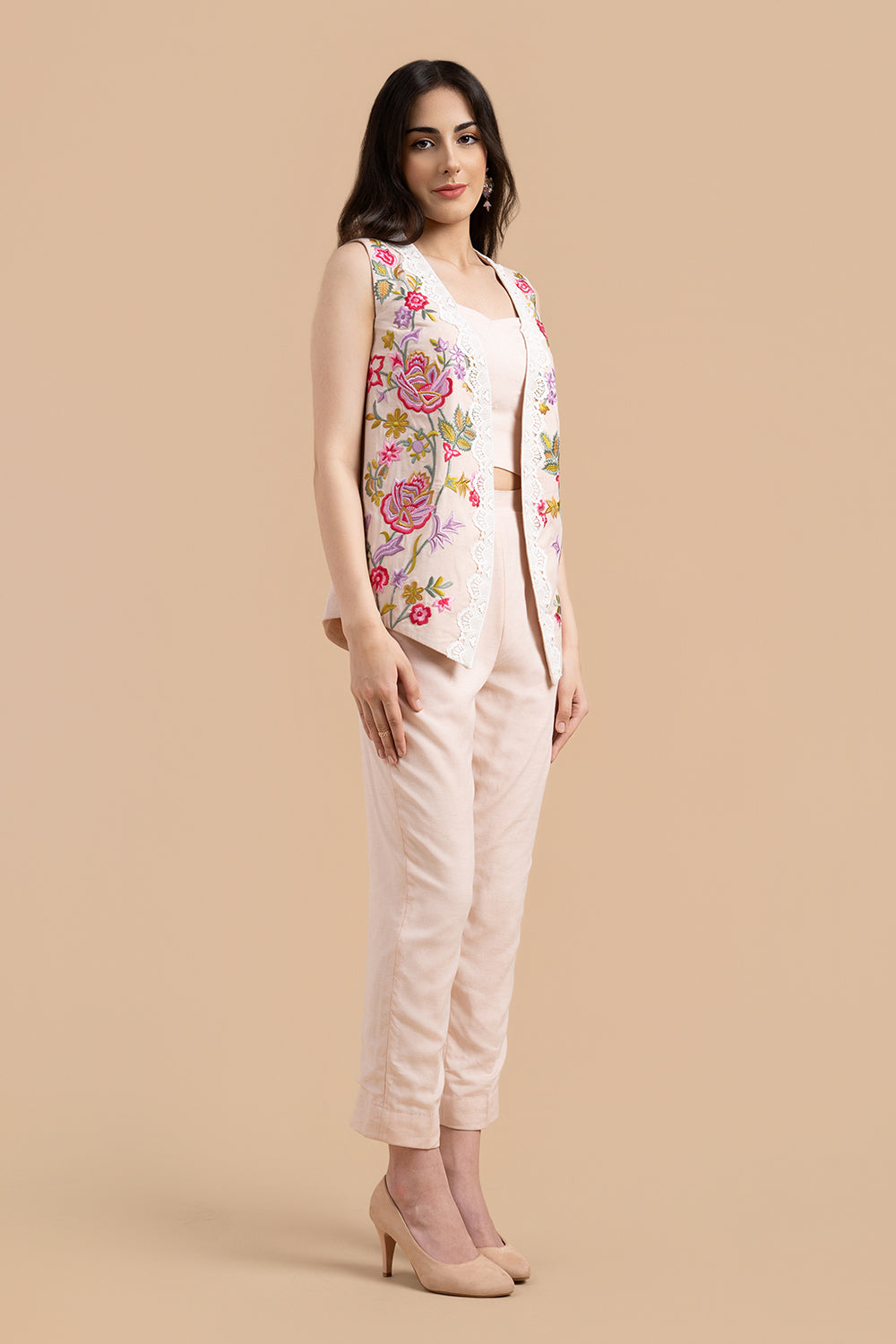 Multi Coloured Embroiderd Jacket With Pants and Bustier