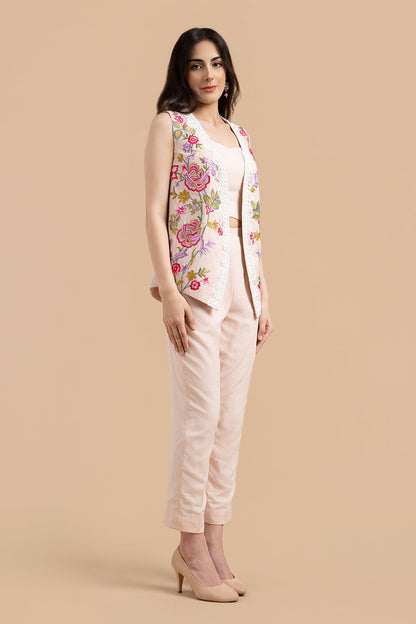 Multi Coloured Embroiderd Jacket With Pants and Bustier