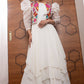 Multi-Layer Assymetrical Gown with Flare Pants and Embroidered Jacket