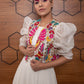 Multi-Layer Assymetrical Gown with Flare Pants and Embroidered Jacket