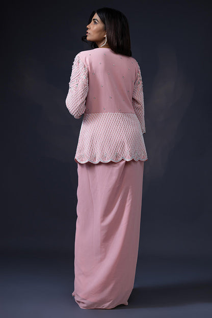 Pearl Embroidered Jacket with Drape Skirt
