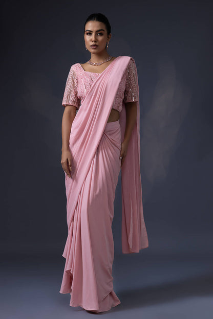 Pre Draped Saree with Embroidered Blouse