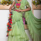 Pre-Stitched Ruffle Saree with Embroidered Blouse and Tie-Up Belt with Hand-Made Hangings